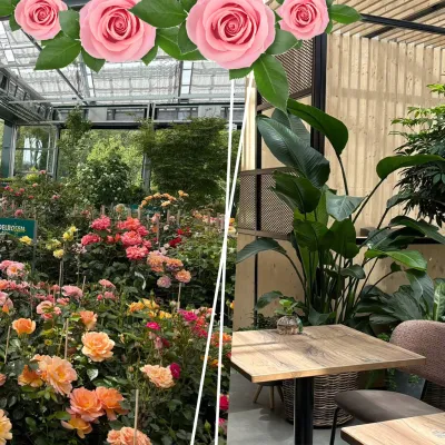Bildcollage des Gartencenters und des Bistros